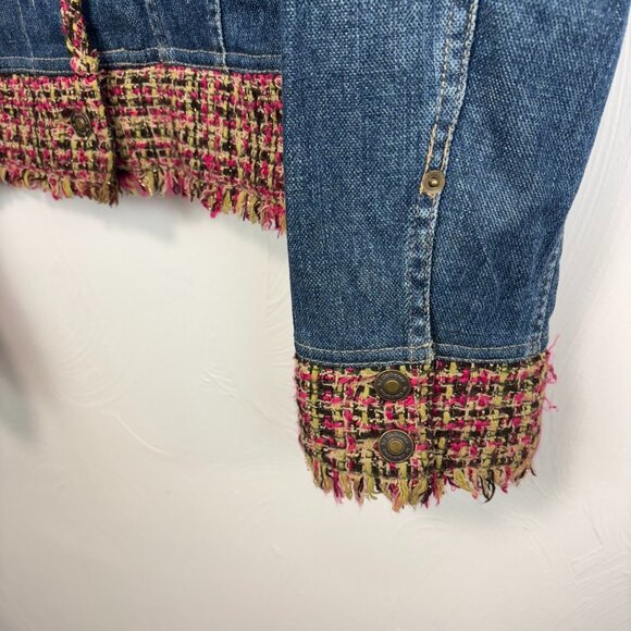 Liz Claiborne Jean Jacket Button Up Long Sleeve Tweed Colorful Trim Blue Denim L - Picture 3 of 6